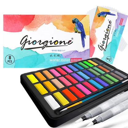 Set d’aquarelles professionnelles 24/36 couleurs pigmentées pour la peinture à l’aquarelle avec pinceau et papier aquarelle, ensemble de peinture
