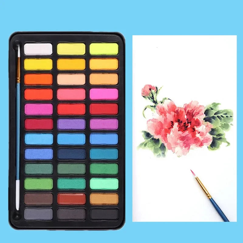 Set d’aquarelles professionnelles 24/36 couleurs pigmentées pour la peinture à l’aquarelle avec pinceau et papier aquarelle, ensemble de peinture