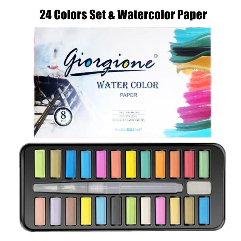 Set d’aquarelles professionnelles 24/36 couleurs pigmentées pour la peinture à l’aquarelle avec pinceau et papier aquarelle, ensemble de peinture